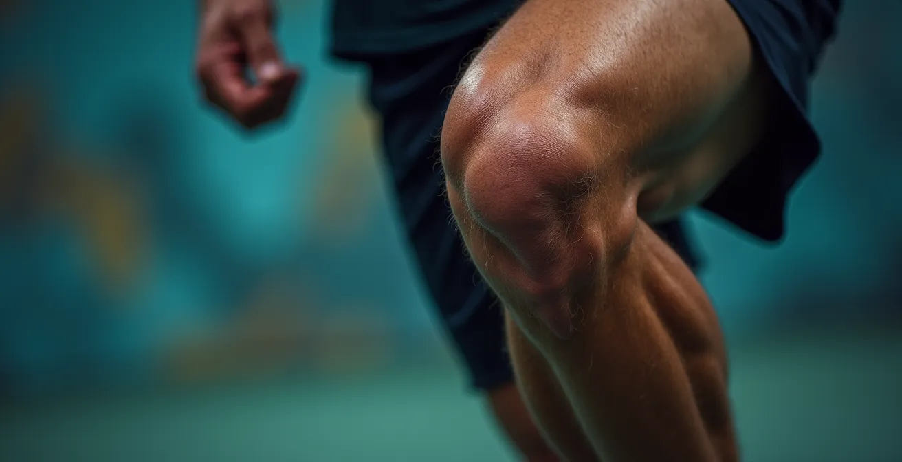 Close-up view of athlete's knee mechanics during cutting movement